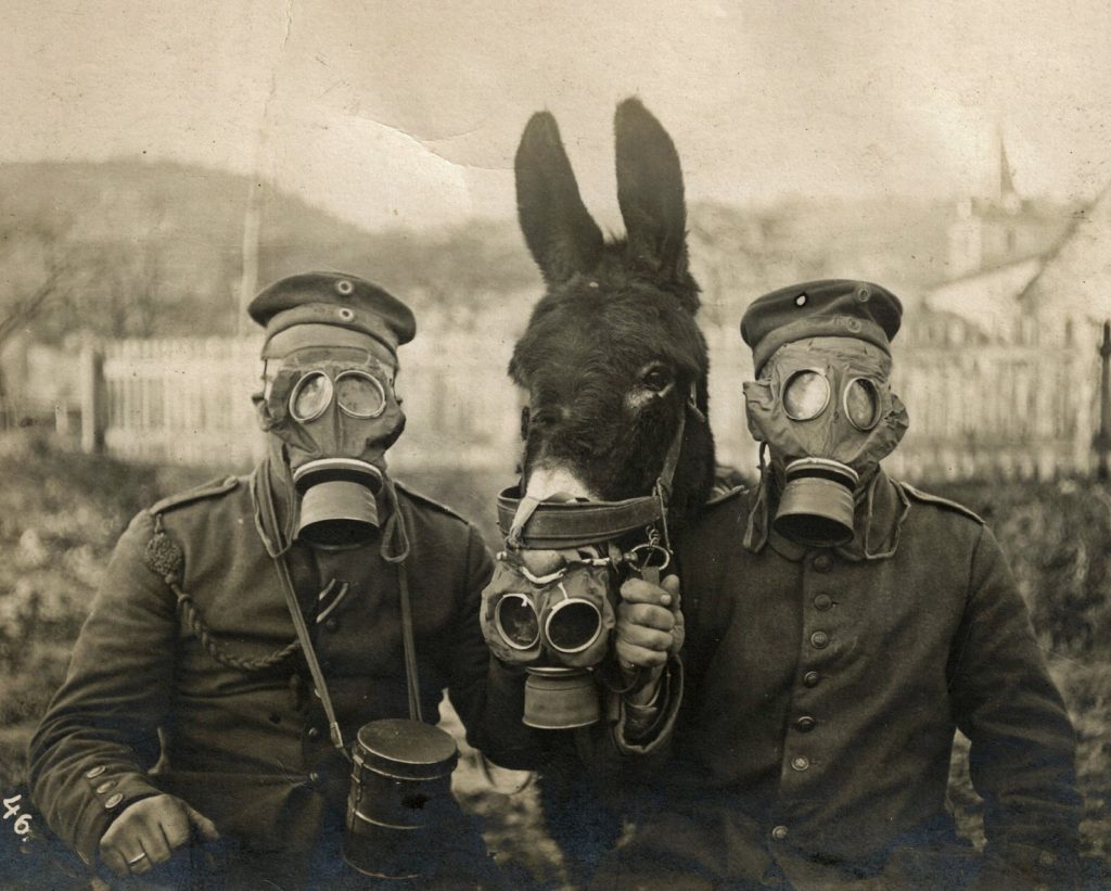 German Soldiers in Gas Masks