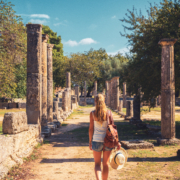 Woman traveler in Greece, Ancient Olympia